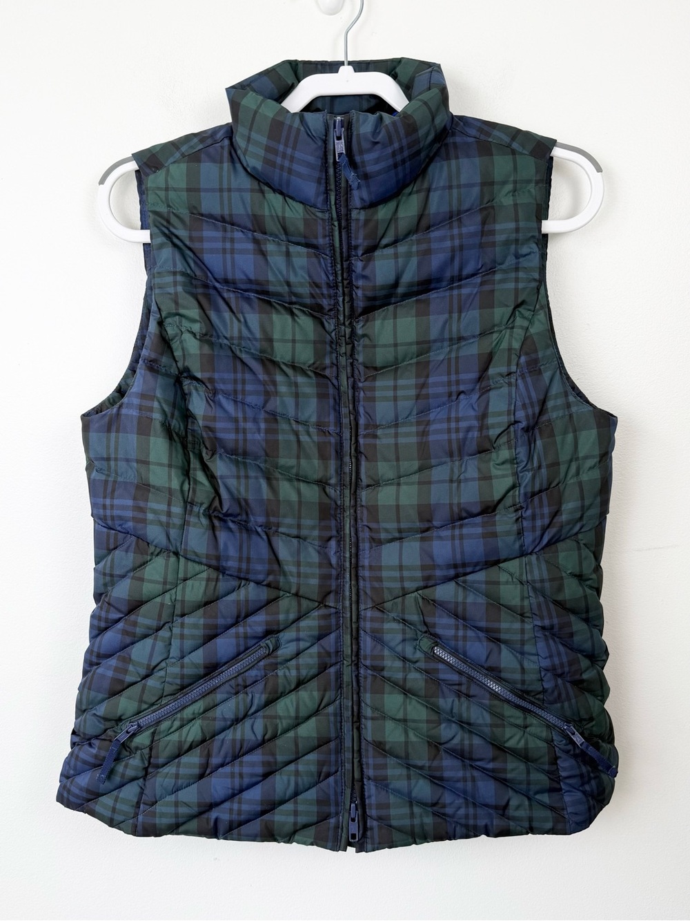 Talbots Quilted Down Green Blue Plaid Puffer Vest Size Medium